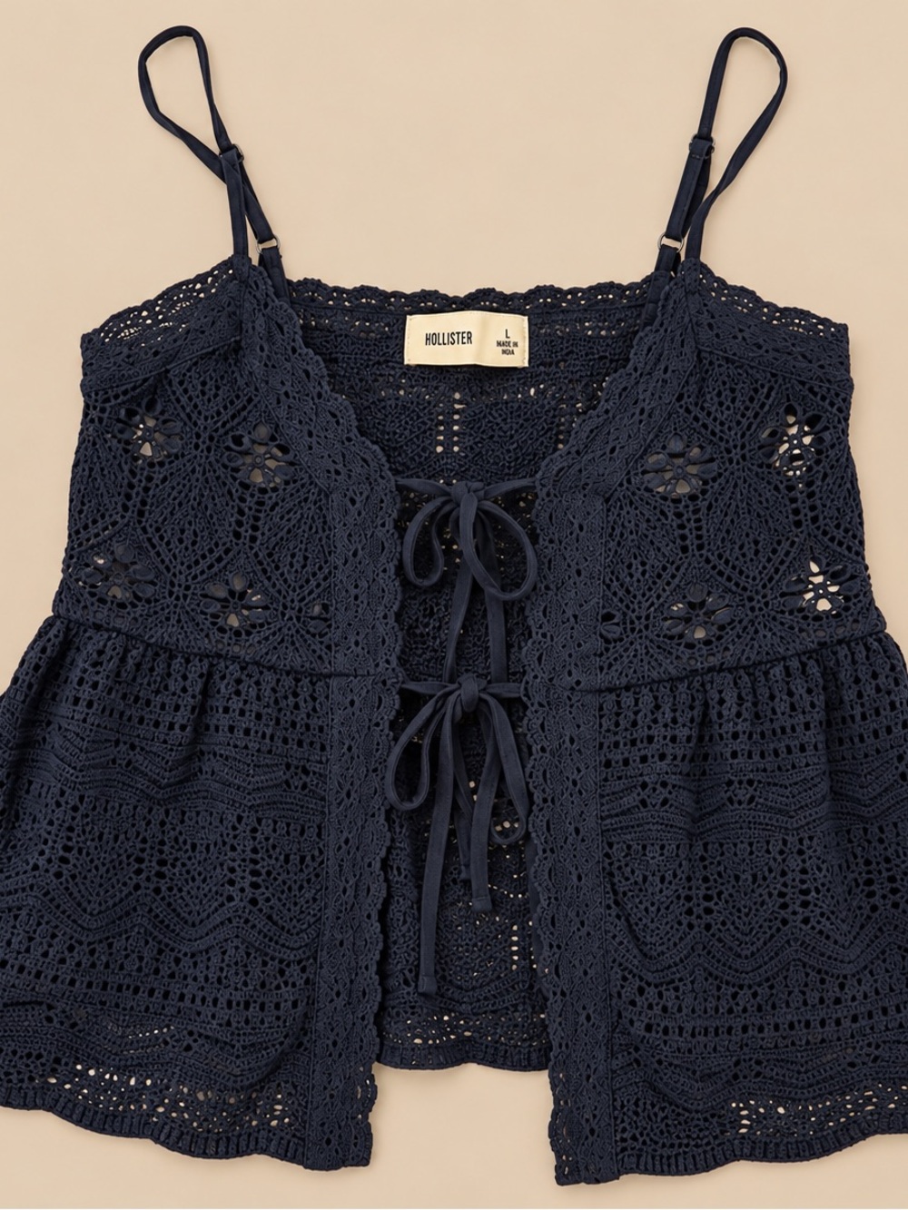 Hollister Navy Crochet Tie-Front Camisole
